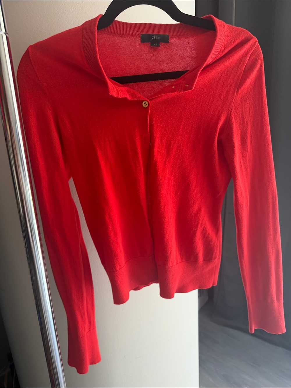 J. Crew Bright Scarlet Red Lightweight crew neck Button-Up Cardigan